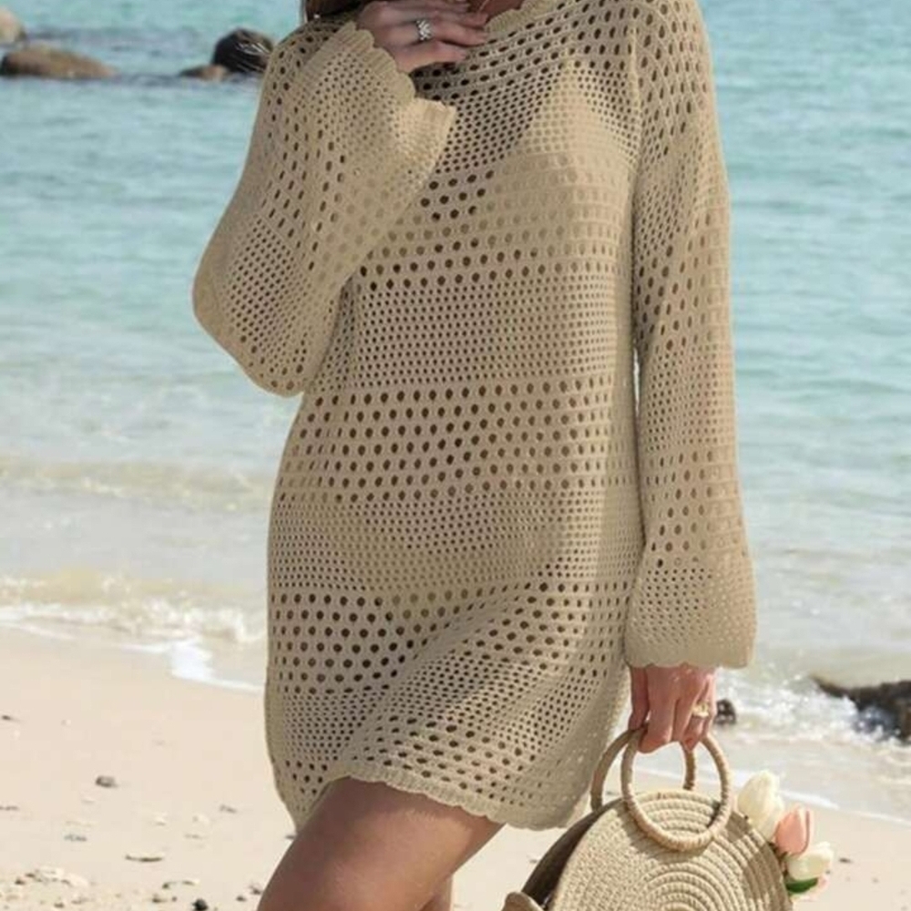 SHEIN Beige Crochet Knit Beach Cover-Up